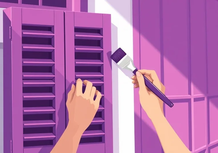 Mise en peinture au pinceau de volets et d'encadrements en bois