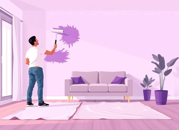 Peintre appliquant la peinture au rouleau sur un mur de salon